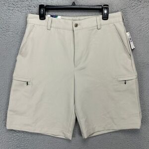 Izod Golf Mens Cargo Shorts 32 Beige Classic Chino Flat‎ Front Performance NEW